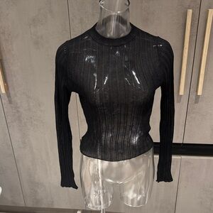 Chic Black Ribbed Long Sleeve Top